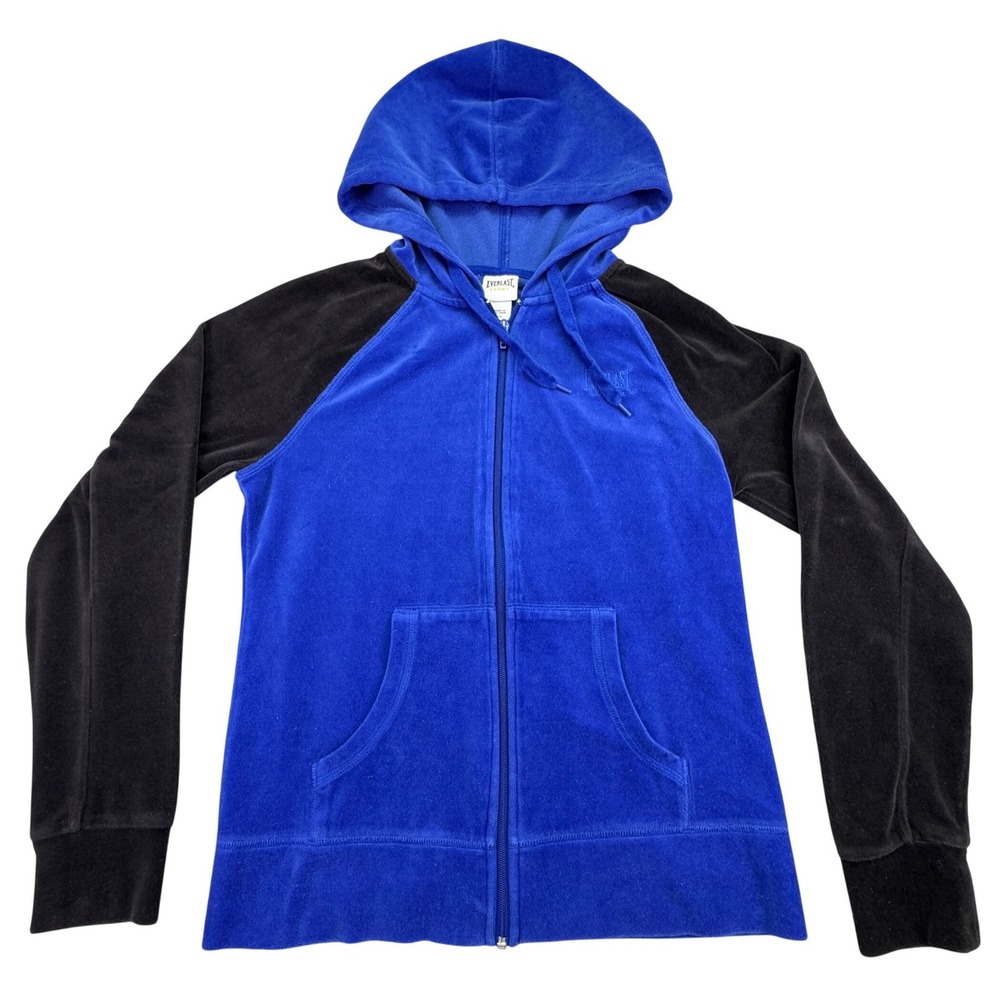 Everlast Sport Blue & Black Velour‎ Track Jacket Full Zip Hoodie Size Small